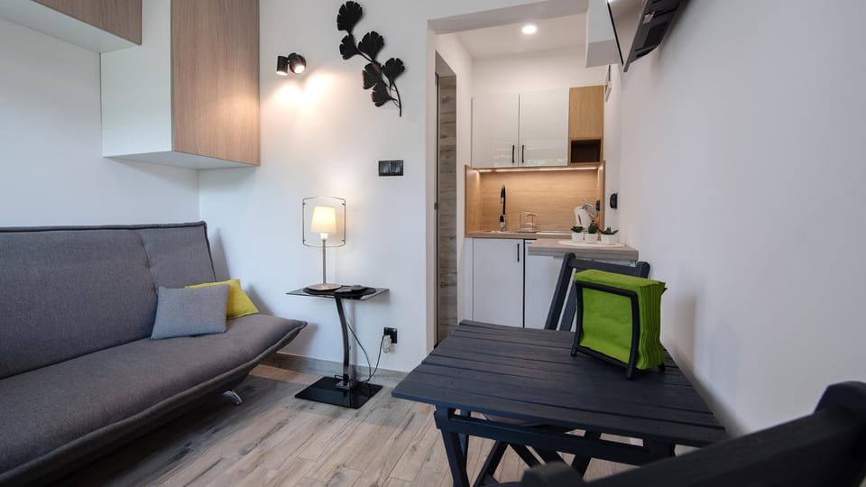 Kitchen or kitchenette, Living room, Seating area, Dining area