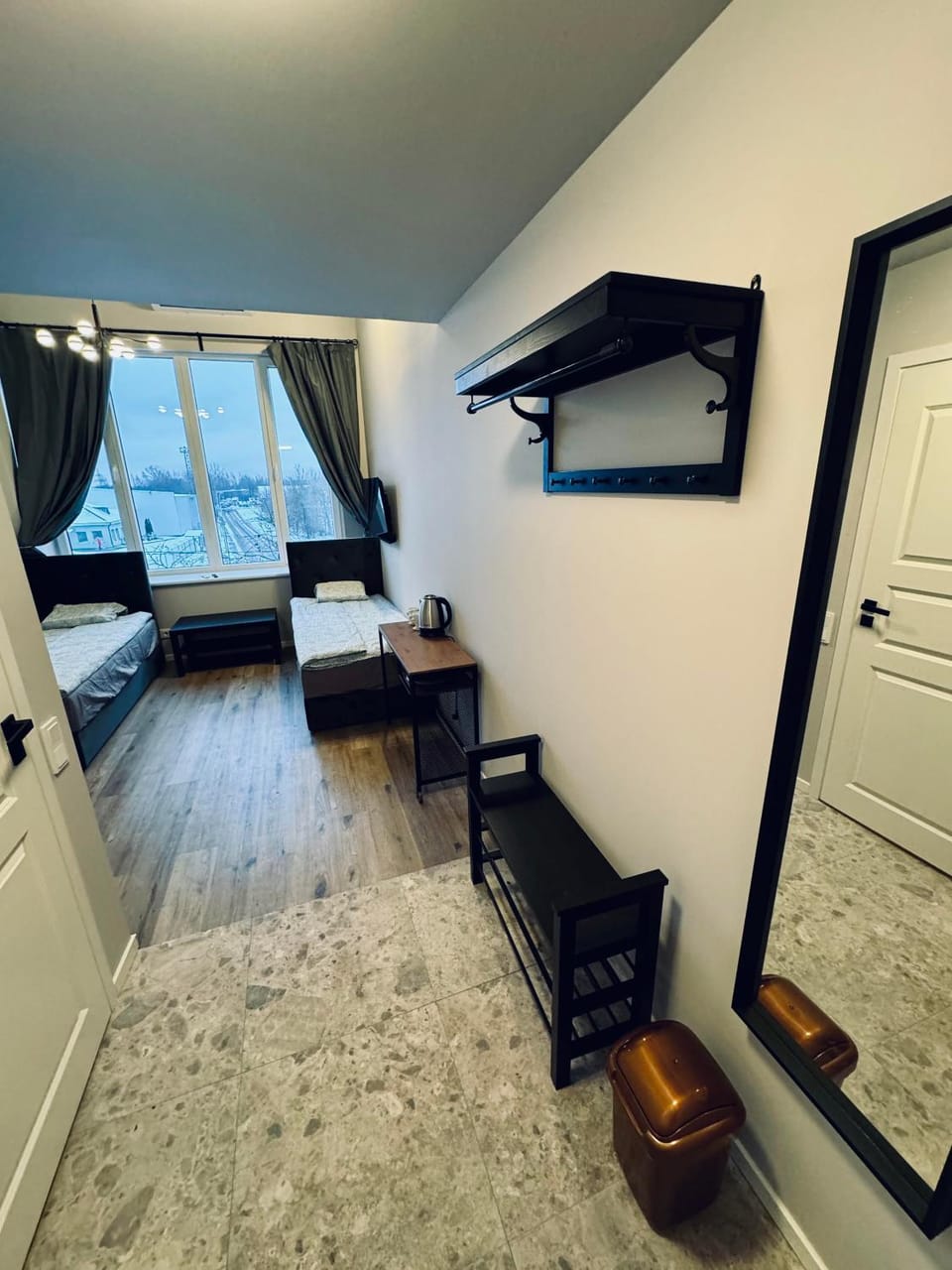 Bed, Photo of the whole room, Bedroom, hair dresser, air conditioner