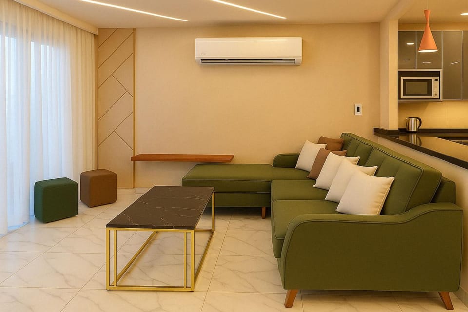 Living room, microwave, oven