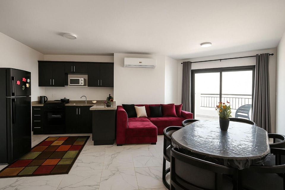 Living room, Dining area, microwave, oven