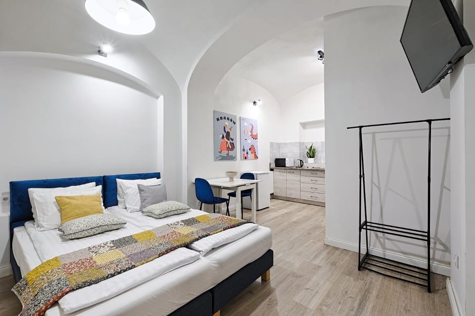 Bed, TV and multimedia, Kitchen or kitchenette, Photo of the whole room, Bedroom