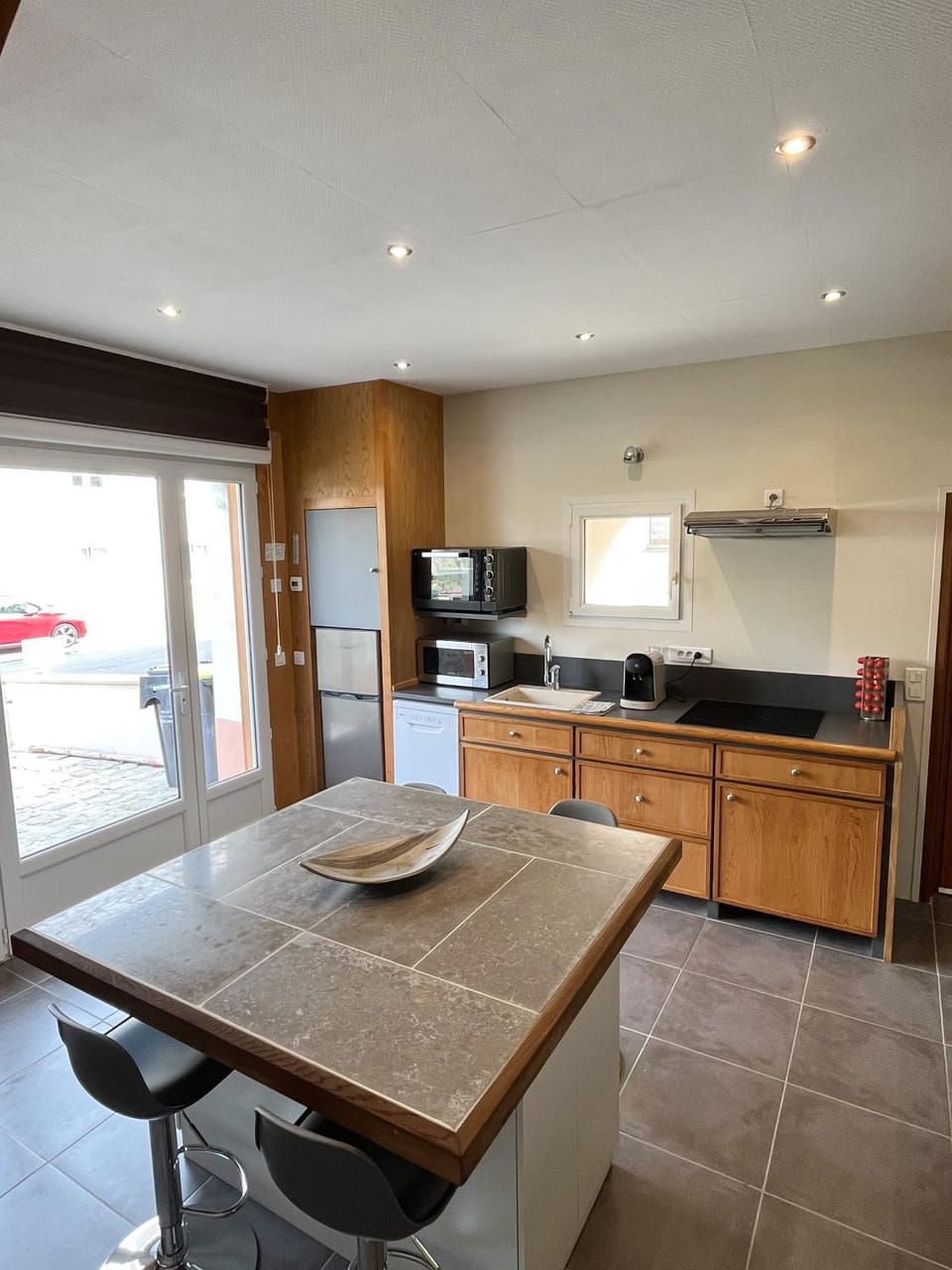 Kitchen or kitchenette, stove