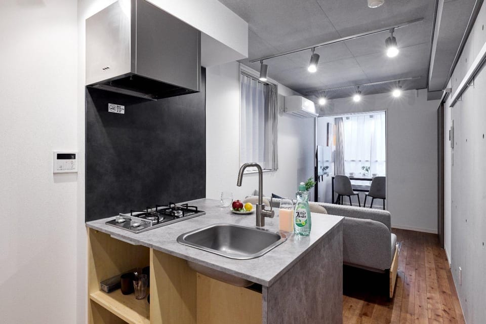 Kitchen or kitchenette, stove