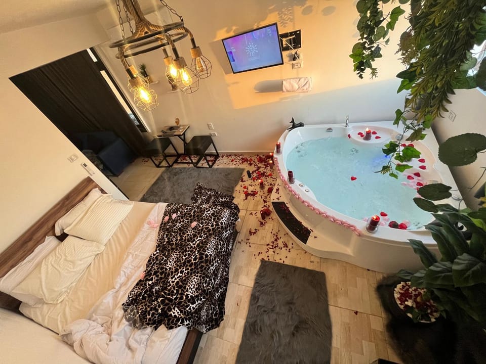 Bed, Hot Tub, TV and multimedia, Photo of the whole room, Bedroom, Bath