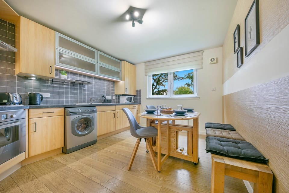 Coffee/tea facilities, Kitchen or kitchenette, Dining area, oven, toaster, washing machine