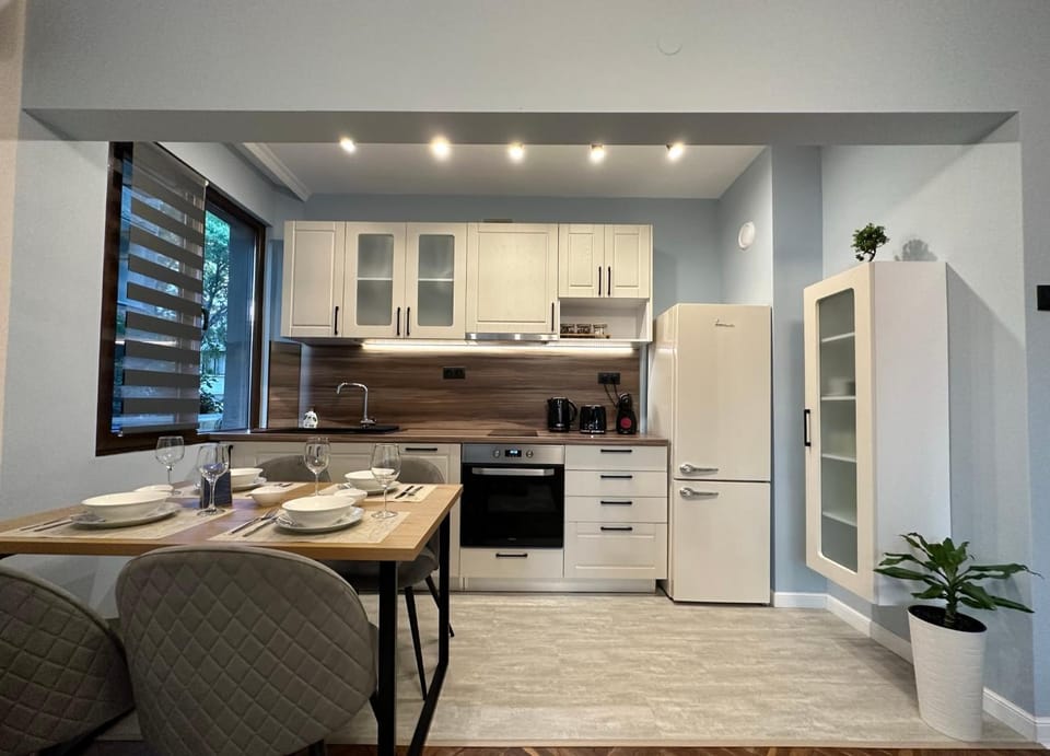 Kitchen or kitchenette, dishwasher, stove, toaster