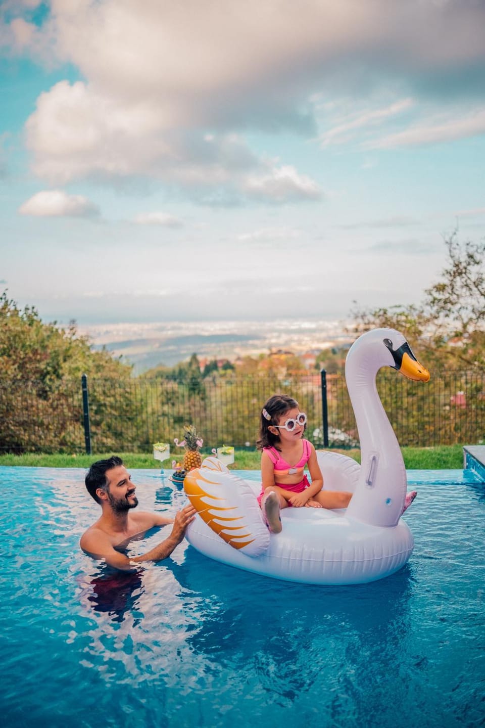 Natural landscape, Pool view, Swimming pool, children