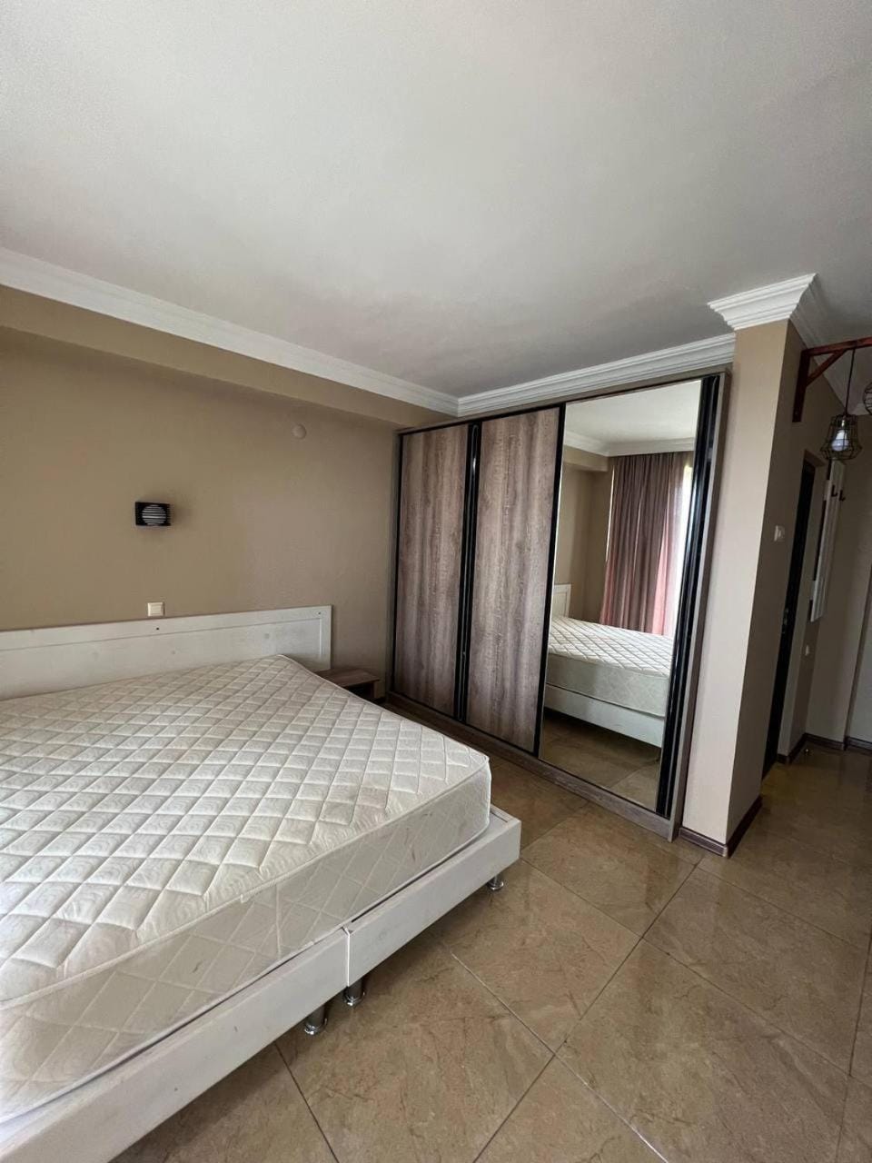 Bed, wardrobe