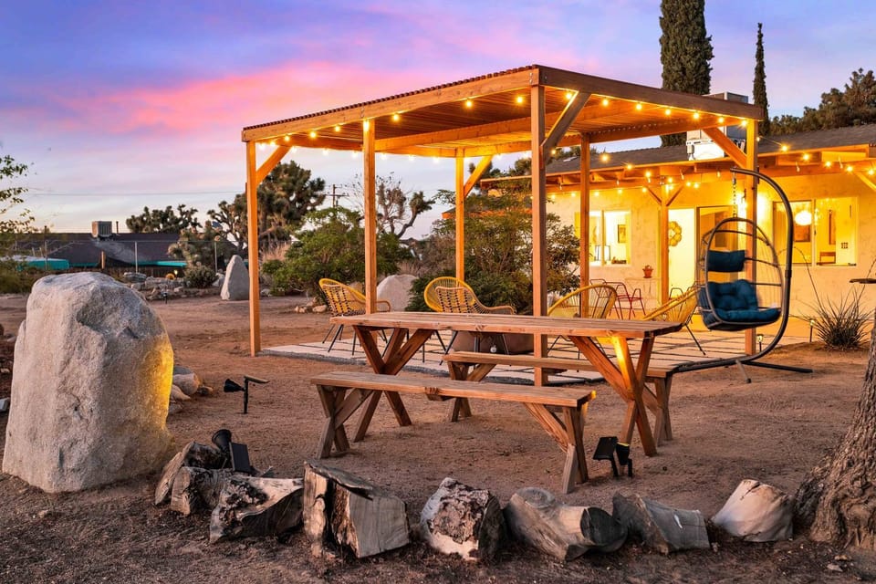 Patio, Natural landscape, Dining area, Sunset