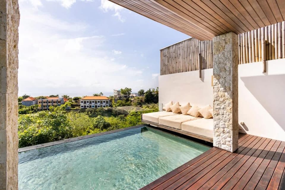Property building, Patio, Day, Natural landscape, Garden, View (from property/room), Balcony/Terrace, Garden view, Pool view, Swimming pool, sunbed
