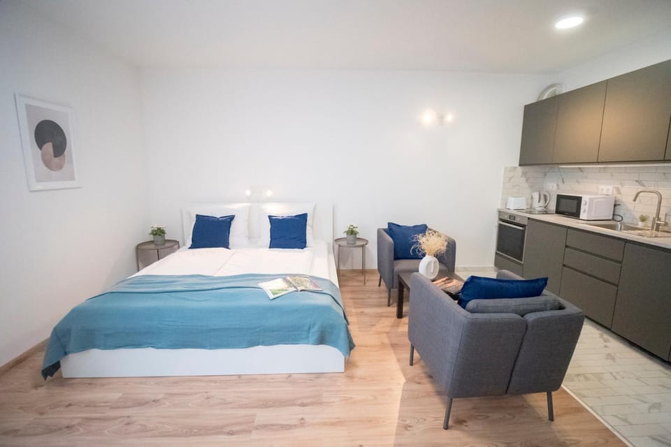 Bed, Kitchen or kitchenette, Living room