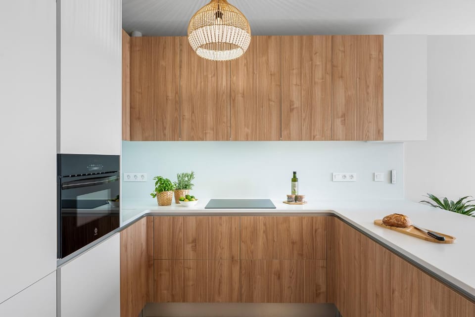 Kitchen or kitchenette, stove