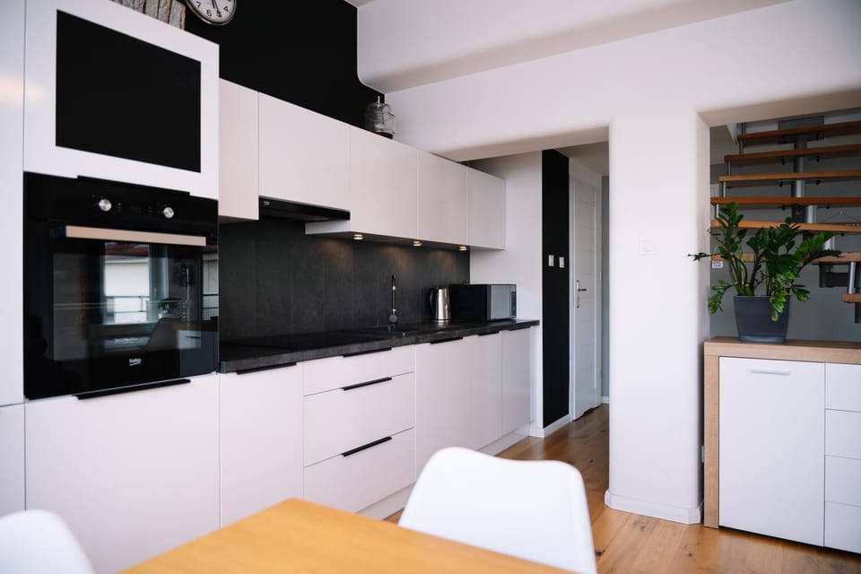 Kitchen or kitchenette, stove