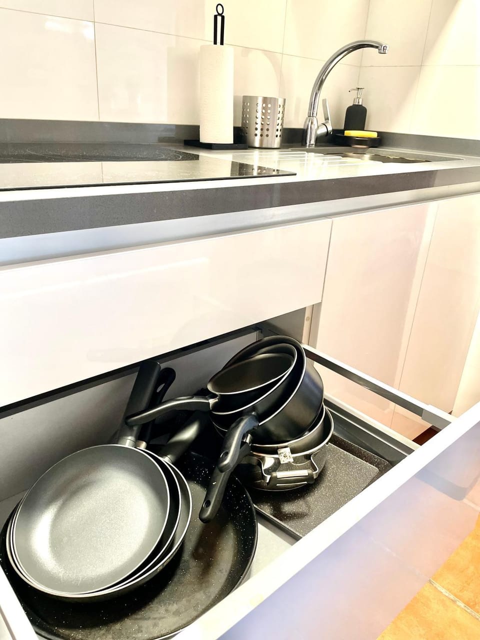 Kitchen or kitchenette, stove