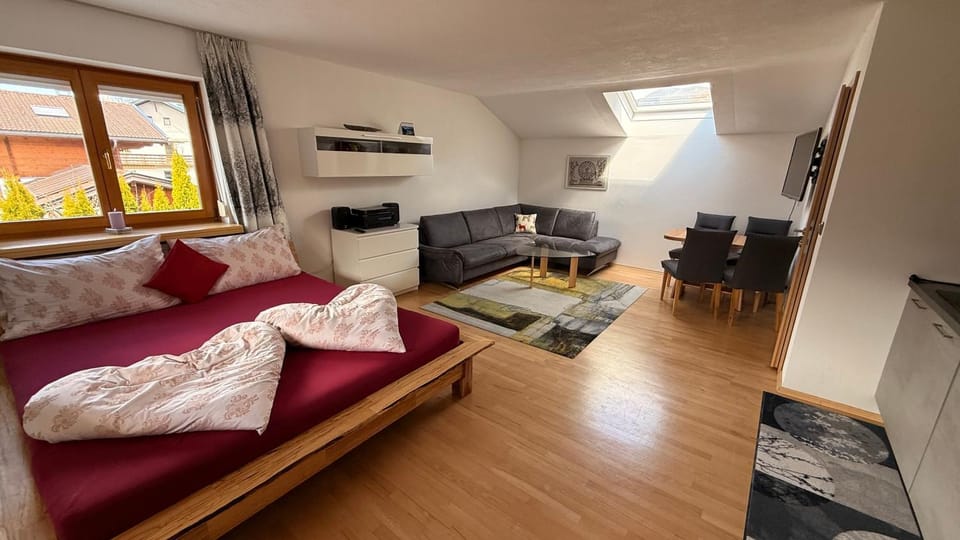 Bed, Living room, Seating area