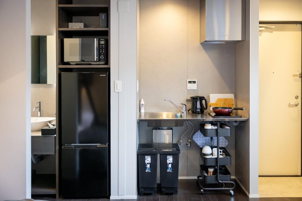 Kitchen or kitchenette, microwave