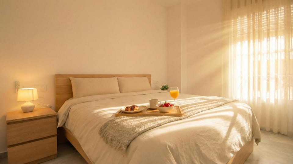 Bed, Food and drinks, Photo of the whole room, Bedroom, Food