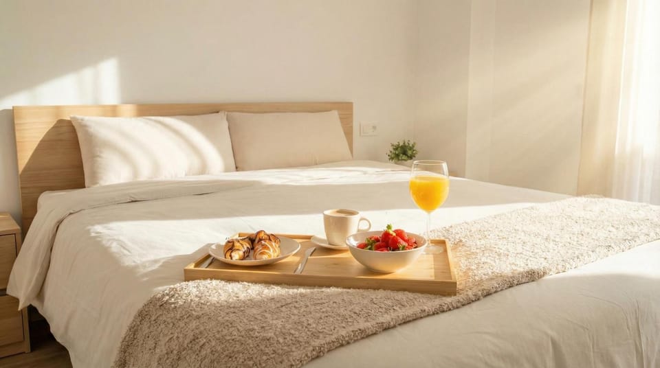 Bed, Photo of the whole room, Bedroom, Food