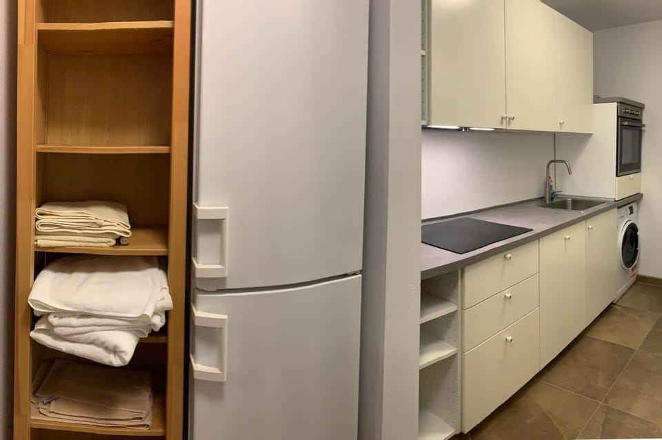 Kitchen or kitchenette, stove