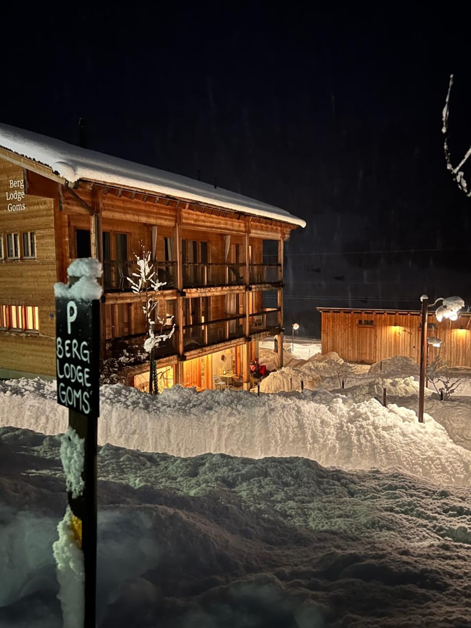 Property building, Night, Winter