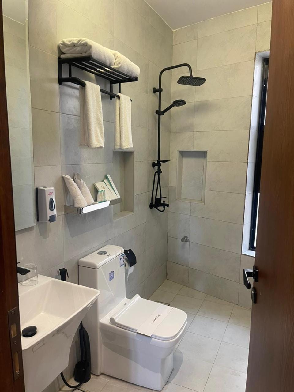 Shower, Toilet, bidet, towels