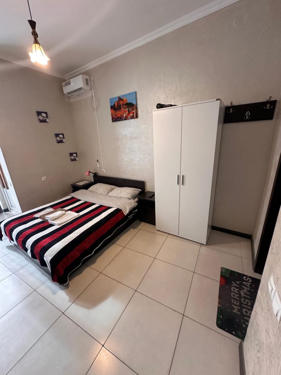 Bed, wardrobe
