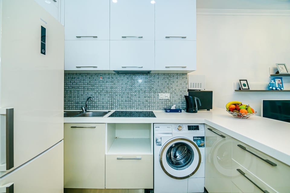 Kitchen or kitchenette, oven, washing machine
