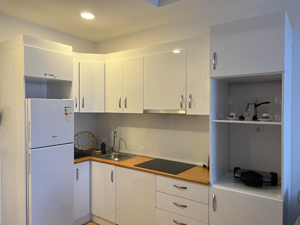 Kitchen or kitchenette, stove