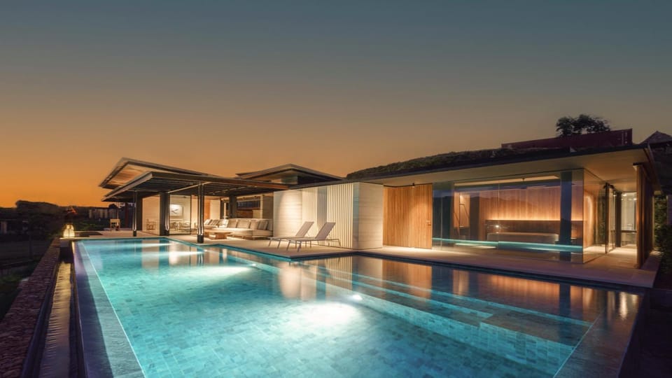 Property building, Night, Natural landscape, Pool view, Sunset, sunbed