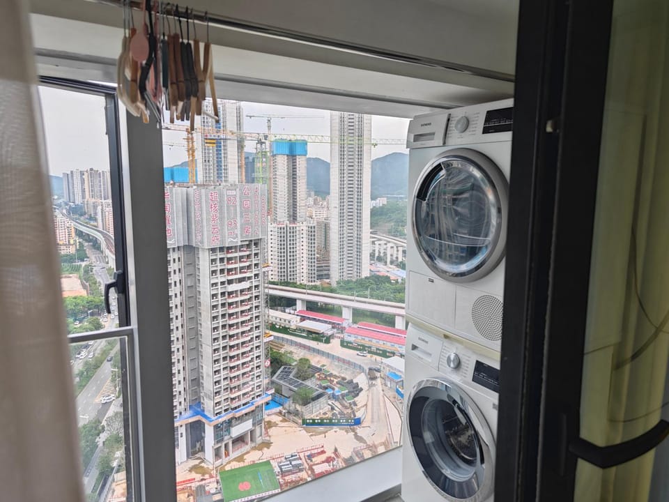 City view, washing machine, dryer