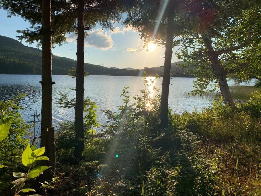 Natural landscape, Lake view, Mountain view, Sunset