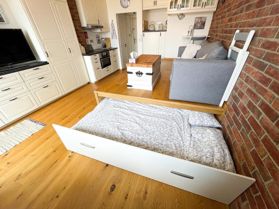 Bed, Kitchen or kitchenette, Living room, Photo of the whole room, Seating area, Bedroom