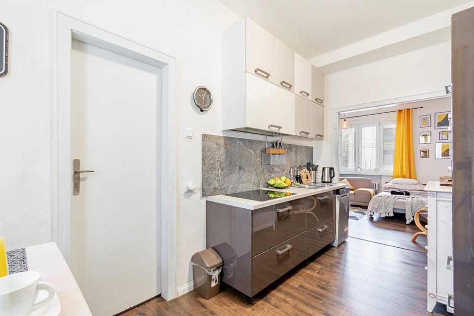 Kitchen or kitchenette, dishwasher, oven, stove
