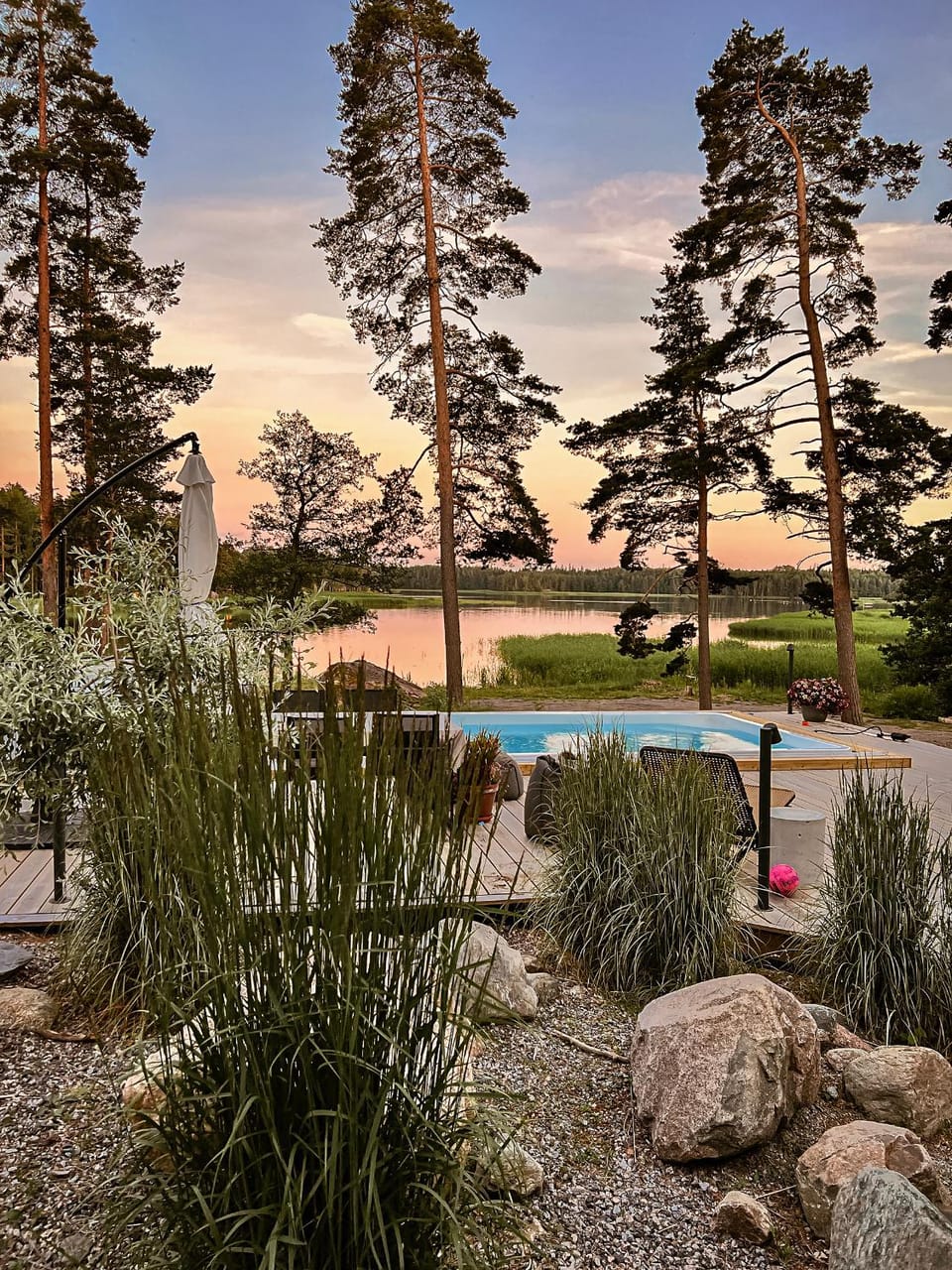 Natural landscape, Garden, Garden view, Pool view, Sea view, Swimming pool, Sunset