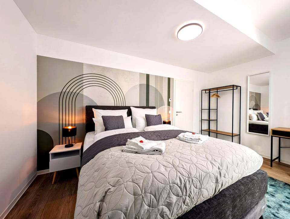 Bed, Photo of the whole room, Bedroom, towels, wardrobe