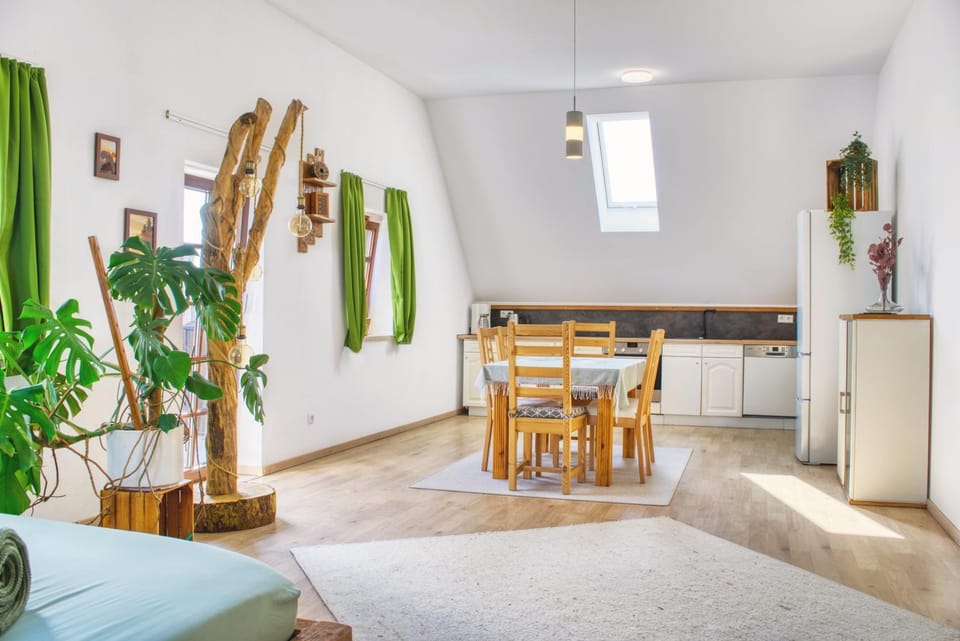 Kitchen or kitchenette, Living room, Seating area, Dining area