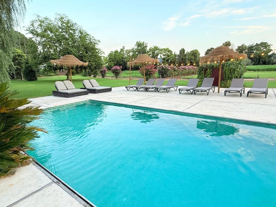 Day, Natural landscape, Garden, Garden view, Pool view, Swimming pool, sunbed