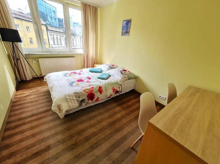 Bed, Photo of the whole room, hair dresser, towels