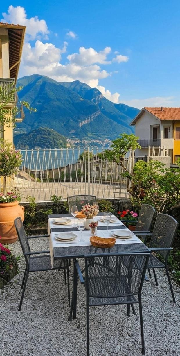 Property building, Patio, Day, Garden, View (from property/room), Balcony/Terrace, Mountain view