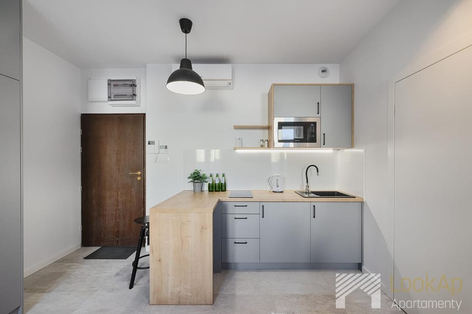 Kitchen or kitchenette, stove