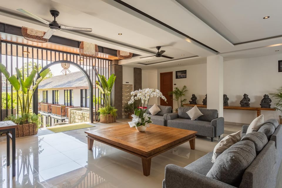Property building, View (from property/room), Lobby or reception, Seating area, Garden view, Pool view