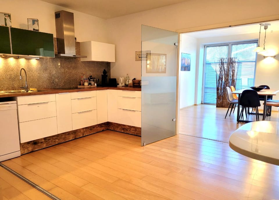 Kitchen or kitchenette, dishwasher, stove