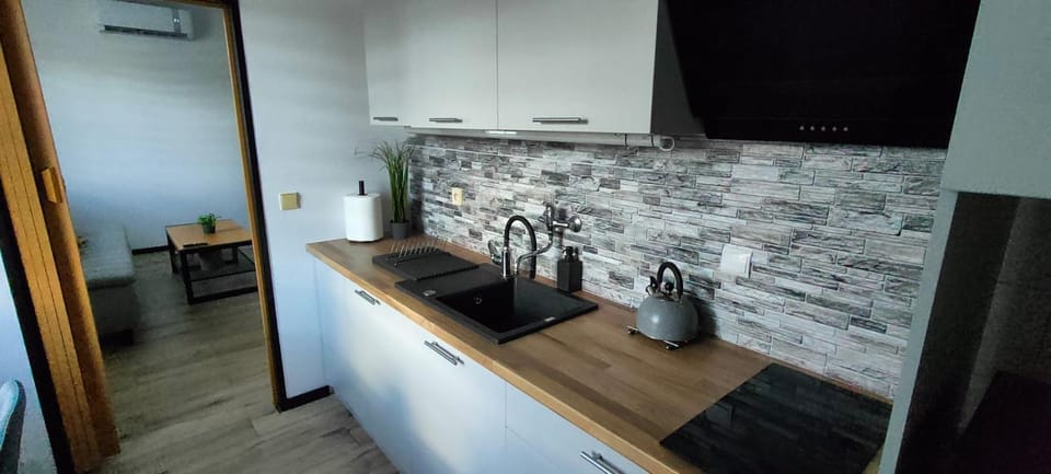 Kitchen or kitchenette, stove