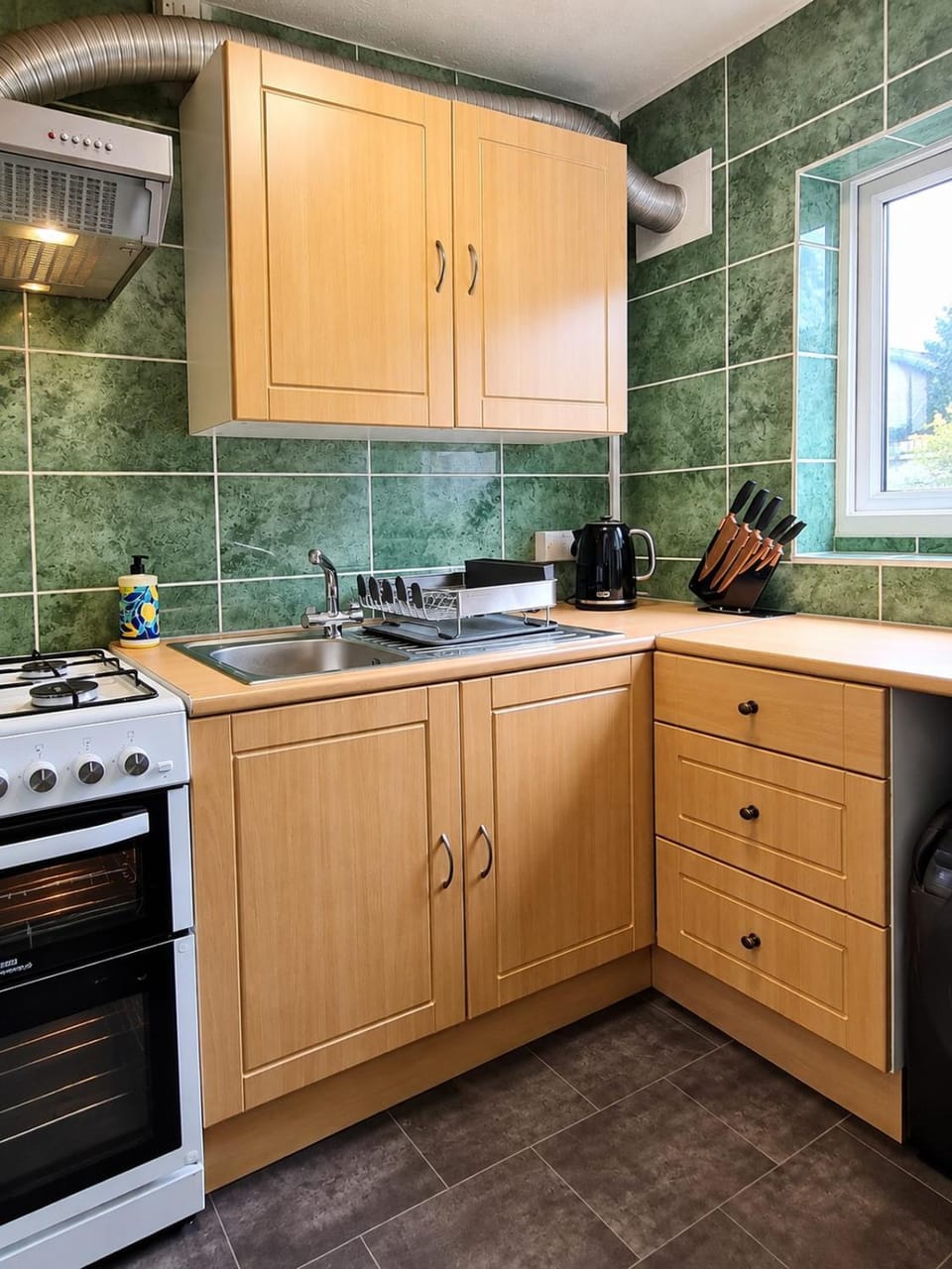 Kitchen or kitchenette, stove