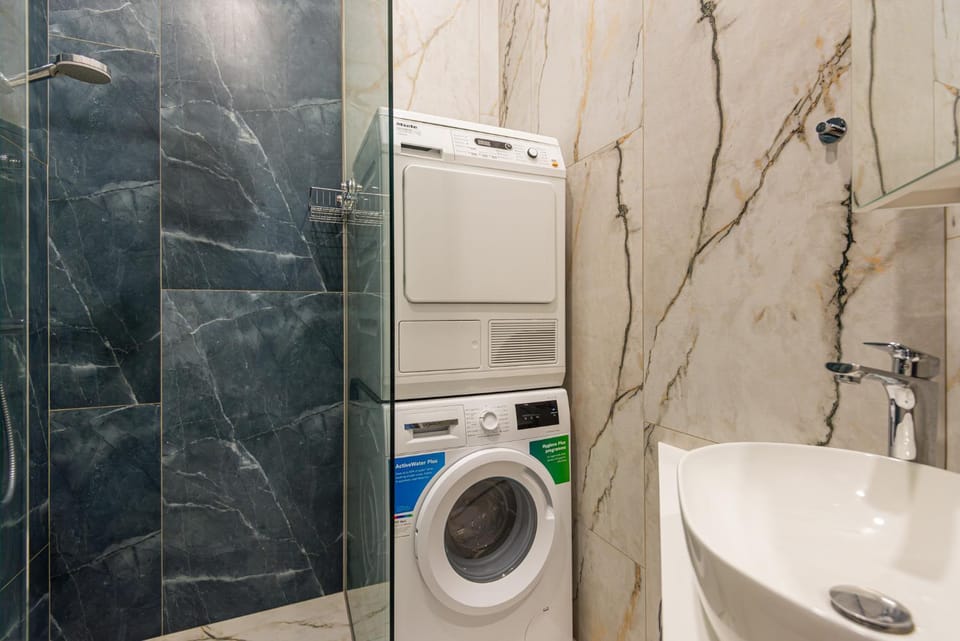 Bathroom, washing machine, dryer