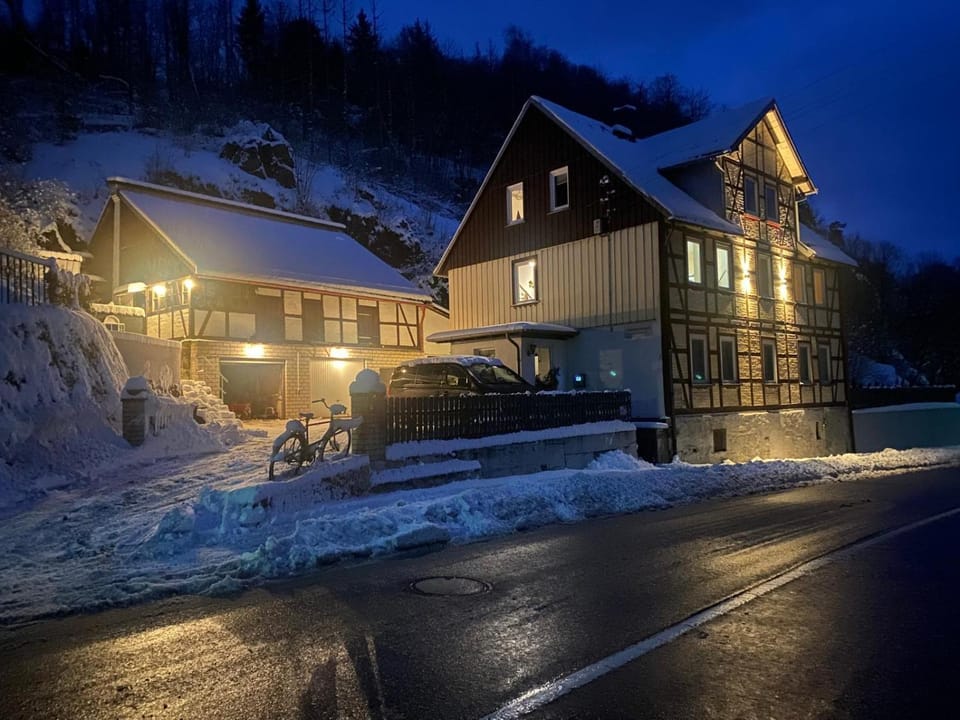 Property building, Night, Winter