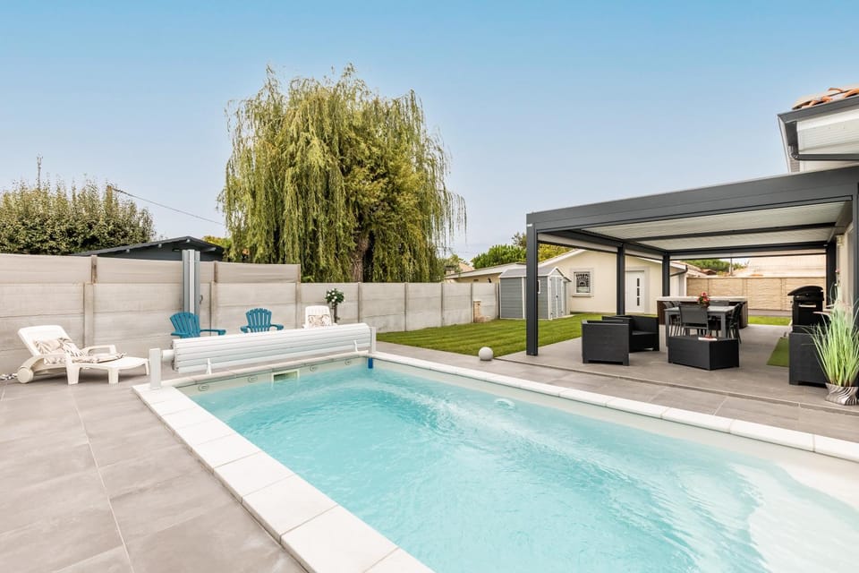 Property building, Living room, Swimming pool