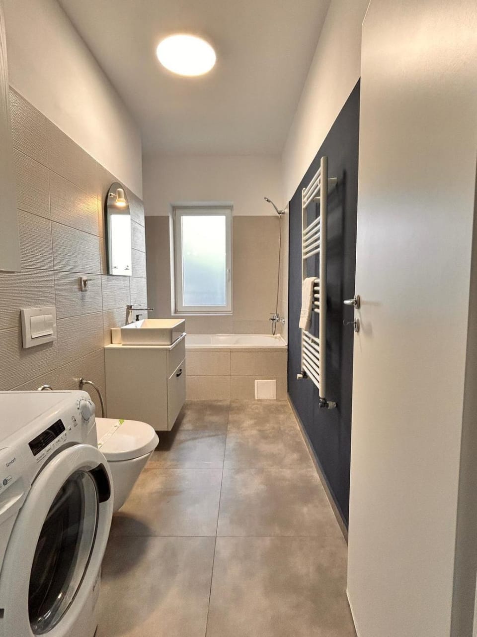 Shower, Toilet, Bathroom, Bath, towels, washing machine, dryer