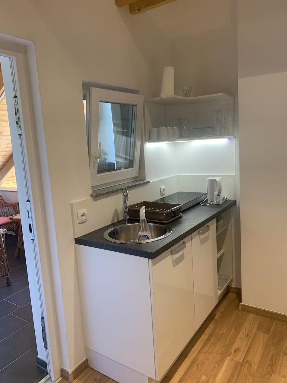 Kitchen or kitchenette, stove