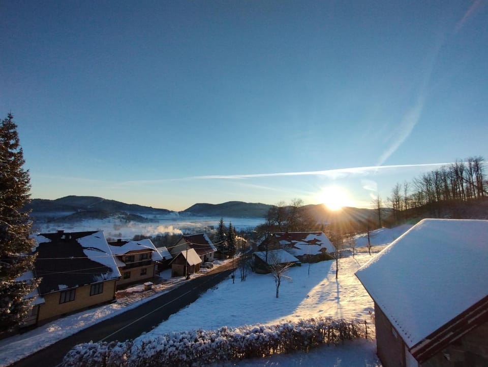 Winter, Mountain view, Sunrise